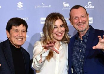 Gianni Morandi, Elisa Fagnani, Amadeus (LaPresse)