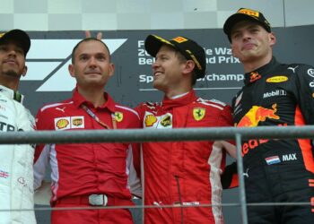 David Sanchez con Vettel, Hamilton e Verstappen (Foto: 2018, LaPresse)