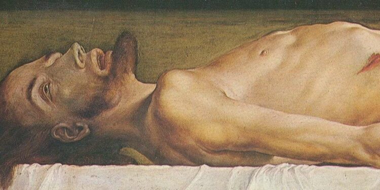 Hans Holbein il Giovane, Cristo morto nella tomba (1521, particolare)