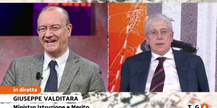 Giuseppe Valditara e Mario Giordano (Diario del giorno, Rete 4)