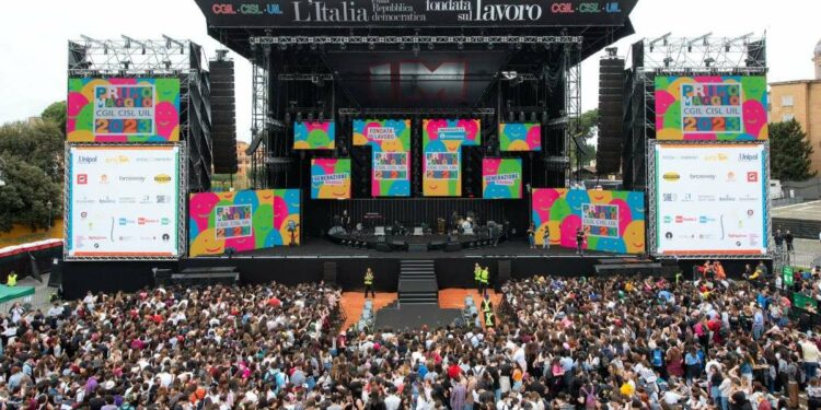 Il palco del Concerto del Primo Maggio 2023 a Roma (Twitter)