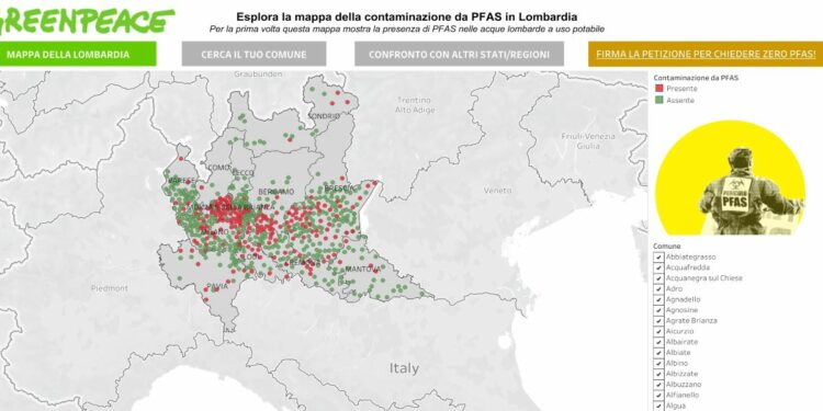 La mappa della contaminazione da Pfas in Lombardia (Greenpeace Italia)