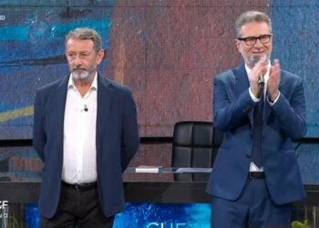 Fabio Fazio e Michele Serra durante l'ultima puntata di Che Tempo Che Fa