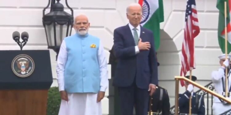 La gaffe di Joe Biden in presenza del presidente indiano Neranda Modi (Twitter)